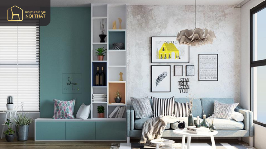 Mẫu phòng khách chung cư đẹp 67m2 nếu biết cách phối hợp các gam màu một cách hài hòa sẽ làm cho căn phòng trở nên ấn tượng