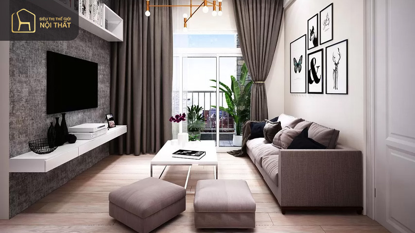 Thiết kế căn hộ 100m2 với gam màu trắng xám hài hòa làm cho căn phòng trở nên tinh tế