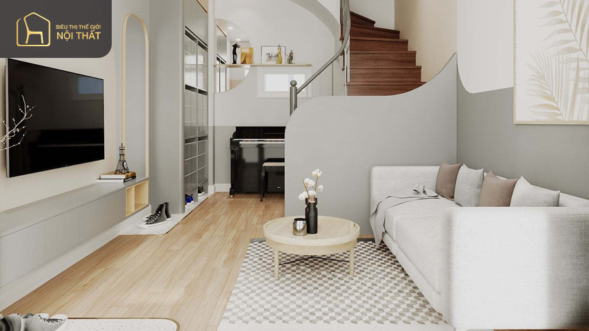 Mẫu phòng khách 16m2 với nội thất đơn giản