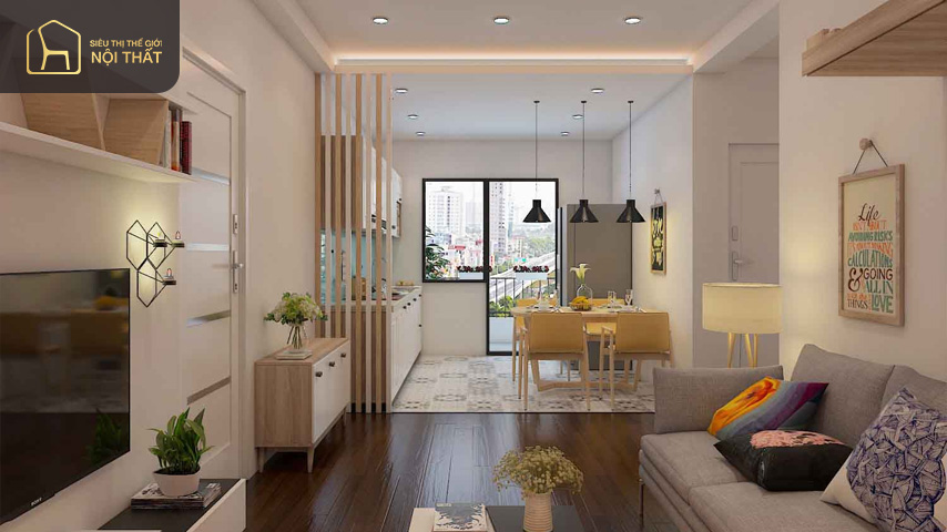 Mẫu thiết kế phòng khách không gian mở diện tích 16m2