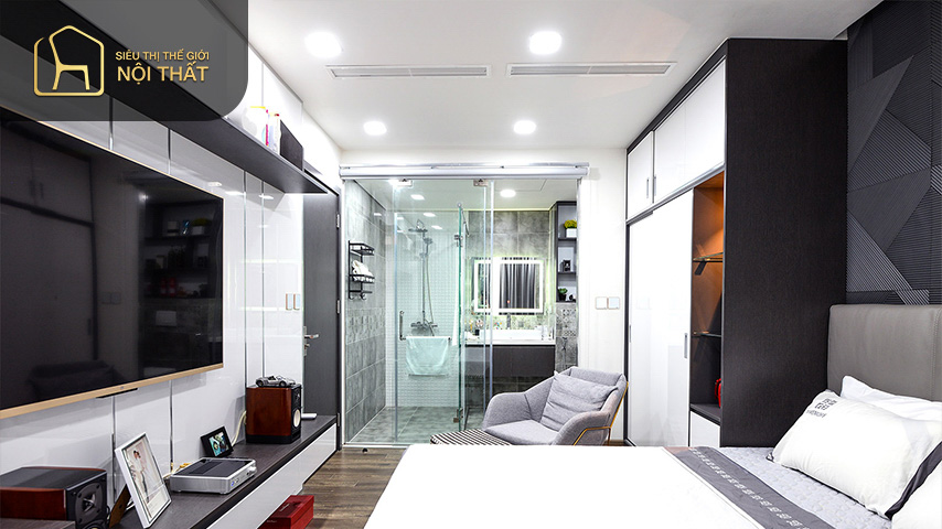 Với các mẫu thiết kế phòng ngủ có nhà vệ sinh 16m2 Với các mẫu thiết kế phòng ngủ có nhà vệ sinh 16m2 bạn có thể bố trí nhà vệ sinh chiếm ⅓ căn phòng