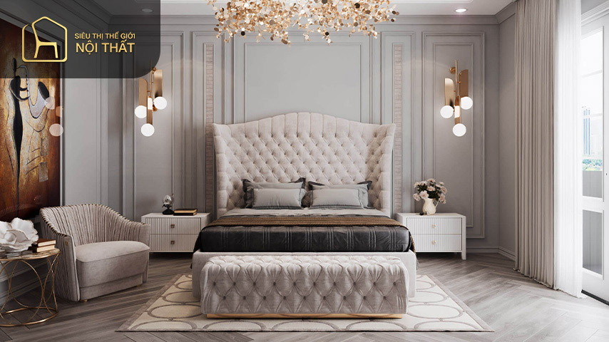 Thiết kế nội thất biệt thự tân cổ điển phòng ngủ mang đến sự thư thái giúp gia chủ ngủ ngon và thư thái hơn