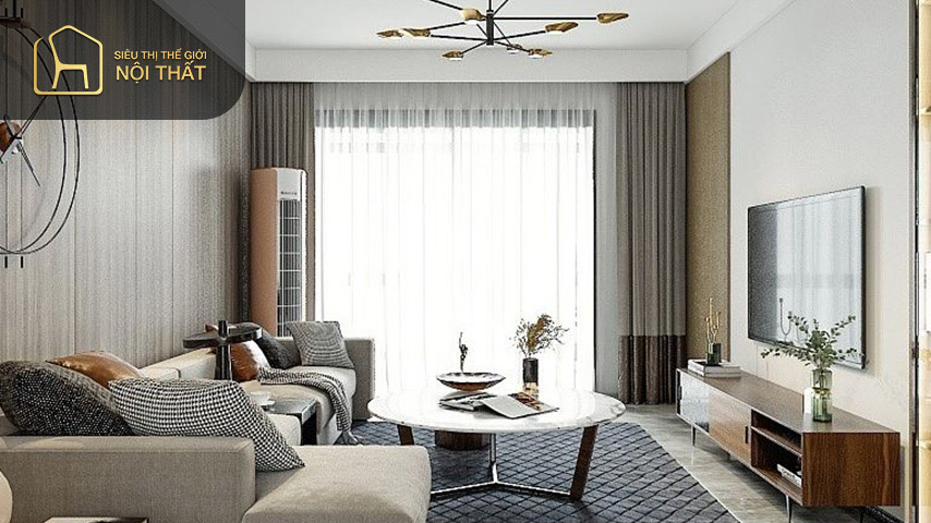 Mẫu thiết kế nội thất chung cư 105m2 phòng khách