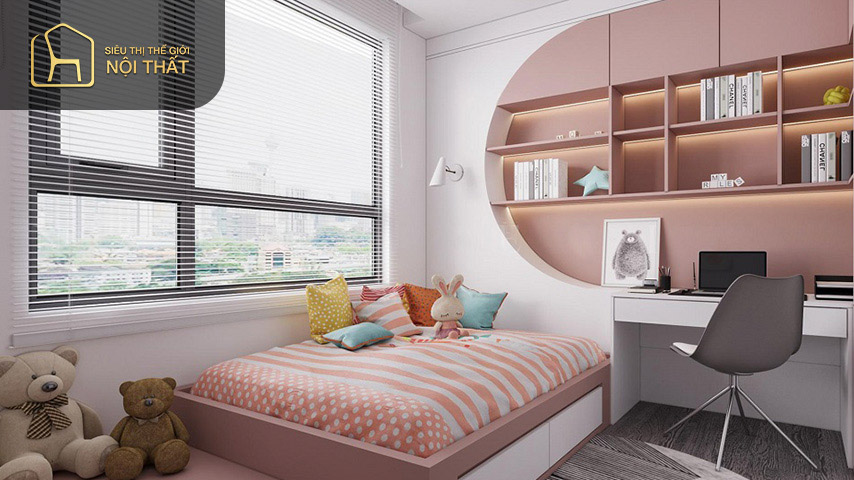 Mẫu thiết kế nội thất căn hộ 105m2 phòng ngủ cho bé gái