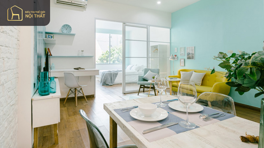 Thiết kế căn hộ 45m2 với tone màu trắng sáng đối lập Thiết kế căn hộ 45m2 với tone màu trắng sáng đối lập với màu nội thất giúp cho căn nhà trở nên nổi bật hơn