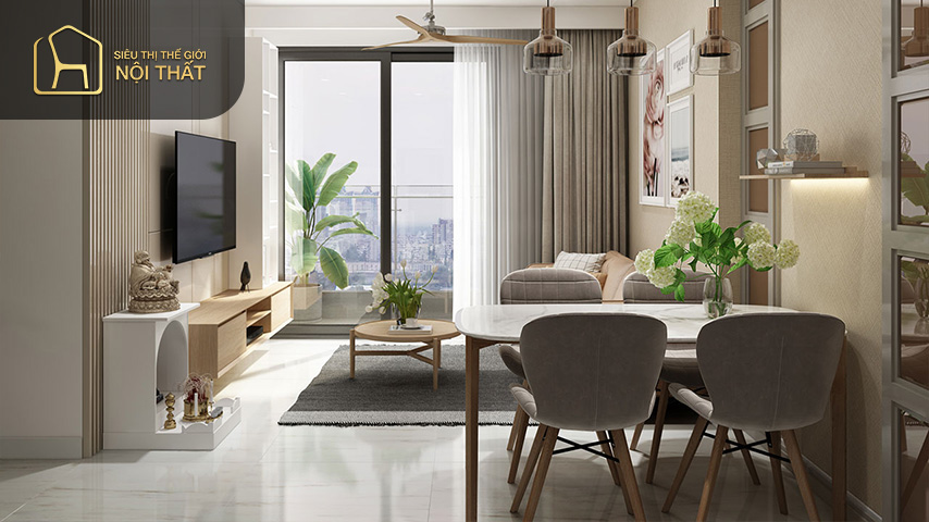 Mẫu thiết kế nội thất chung cư 77m2 có 2 phòng ngủ sang trọng