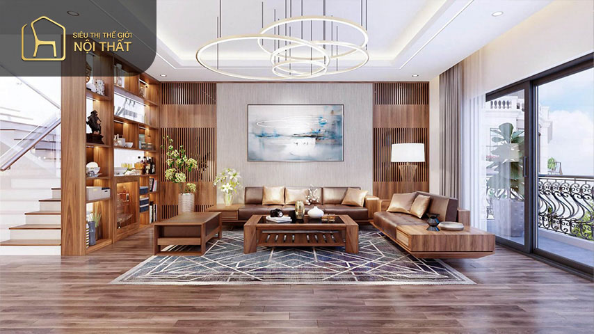 Thiết kế nội thất phòng khách cho nhà chung cư 80m2 với gam màu chủ đạo đen nâu và trắng tạo sự ấm cúng dễ chịu