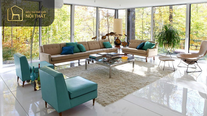 Mẫu nội thất phòng khách 50m2 theo phong cách Retro