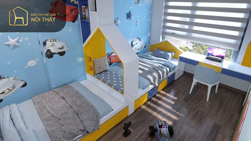 Sắp xếp hai giường thẳng hàng giúp tận dụng tối đa diện tích Sắp xếp hai giường thẳng hàng giúp tận dụng tối đa diện tích