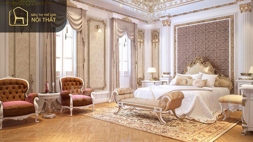 Trang trí phòng ngủ vợ chồng theo phong cách cổ điển tạo sự trầm ấm quý phái Trang trí phòng ngủ vợ chồng theo phong cách cổ điển tạo sự trầm ấm quý phái