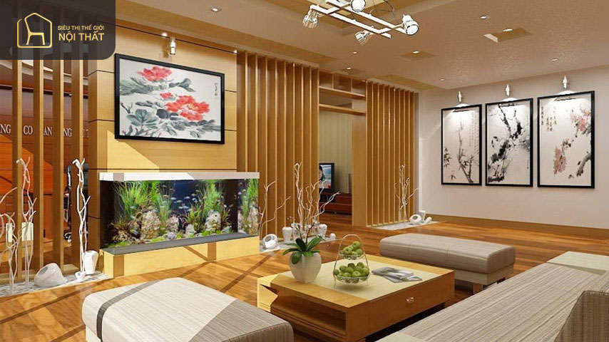 Mẫu kệ trang trí phòng khách gỗ tự nhiên