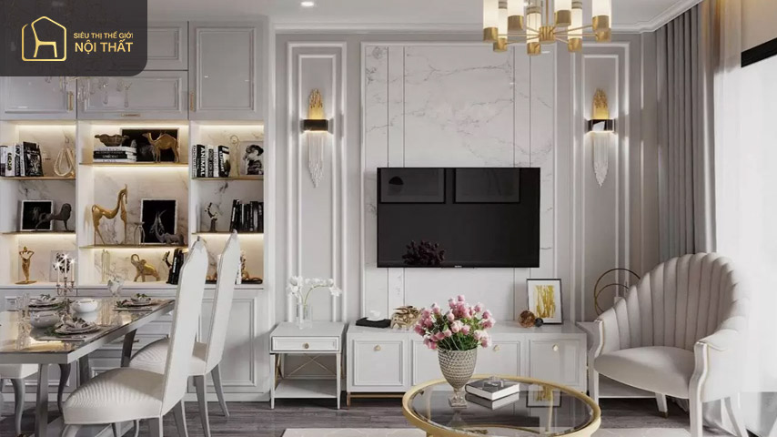 Mẫu kệ trang trí phòng khách tân cổ điển