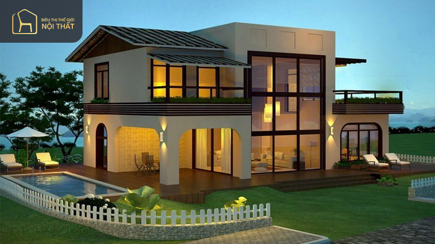 Biệt thự nhỏ có gác lửng với khu vườn rộng bao quanh tạo nên bầu không khí yên tĩnh và hiện đại