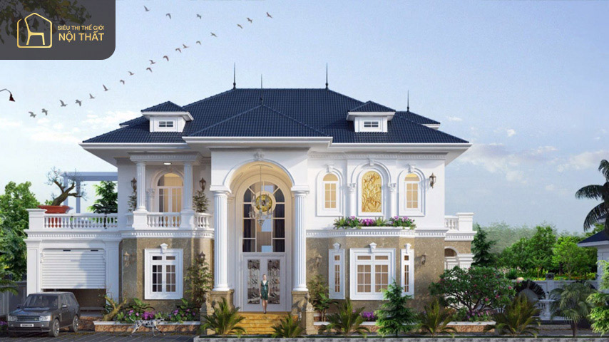 Biệt thự 2 tầng kiểu Pháp với đường nét và màu sắc nổi bật