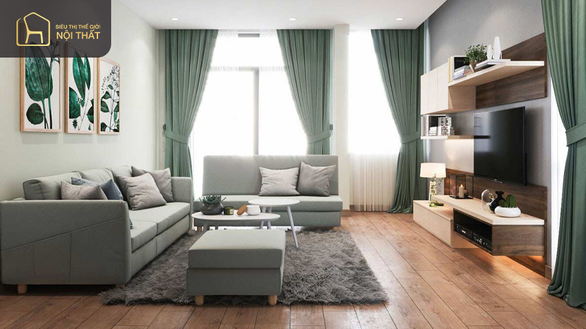 Căn phòng với đồ nội thất có màu sắc tương đồng