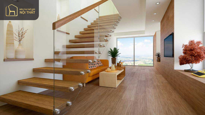 Mẫu cầu thang gỗ đẹp cho nhà ống giúp tiết kiệm diện tích