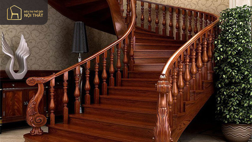 Cầu thang gỗ đẹp từ gõ đỏ