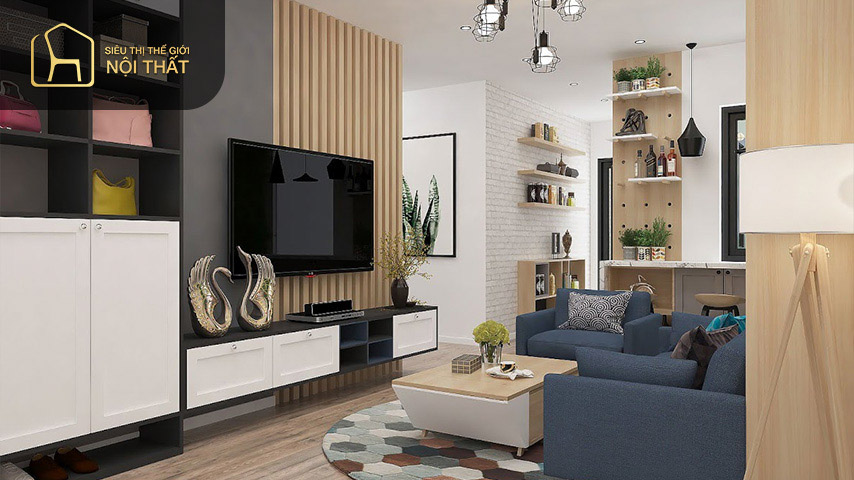 ệ trang trí phòng khách hiện đại bằng gỗ công nghiệp có thể phủ sơn màu làm tăng tính thẩm mỹ Kệ trang trí phòng khách hiện đại bằng gỗ công nghiệp có thể phủ sơn màu làm tăng tính thẩm mỹ