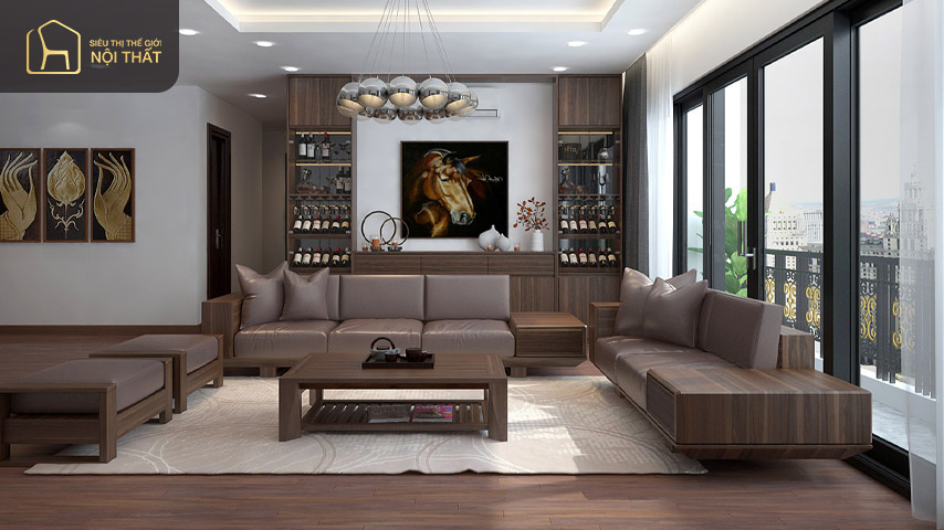Bộ sofa được đặt trong phòng khách hiện đại