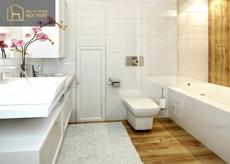 Tone màu trắng chủ đạo làm cho thiết kế phòng tắm 4m2 được thông thoáng, mở rộng hơn 