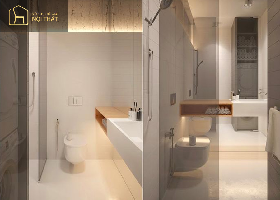 Vách tắm kính ngăn cách không gian thiết kế phòng tắm 4m2 thu gọn không gian nhà tắm 4m2