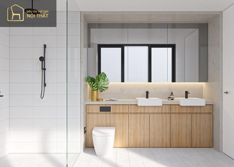 Bố trí hài hòa và tối giản là nguyên tắc khi thiết kế phòng tắm 4m2 đơn giản 