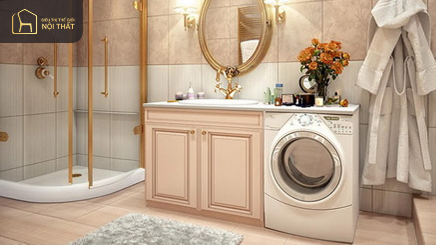Thiết kế máy giặt trong phòng tắm phong cách vintage tạo cảm giác nhẹ nhàng
