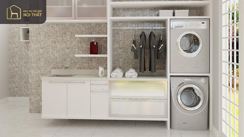 Bạn nên bố trí máy giặt và khu vực tắm riêng biệt