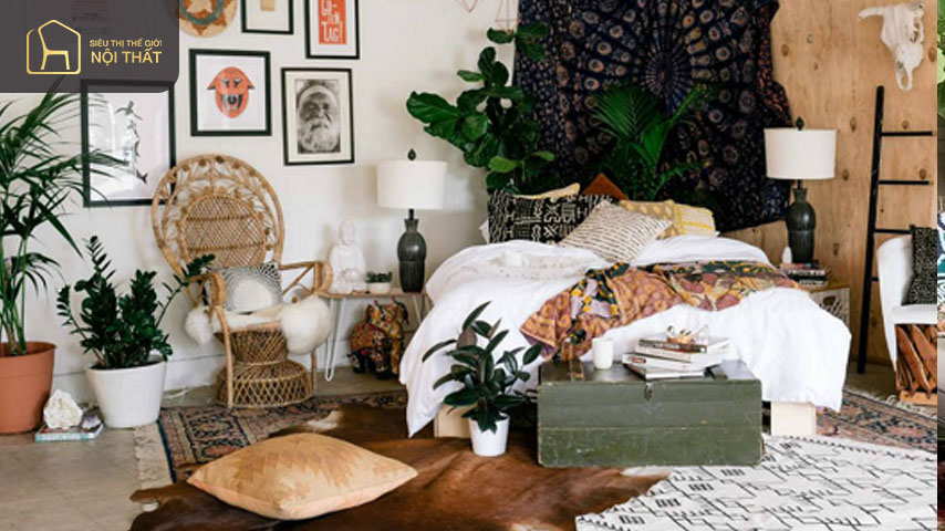 Trang trí phong theo phong cách Bohemian ưu tiên sử dụng các họa tiết bắt mắt để tạo nên sức hấp dẫn riêng
