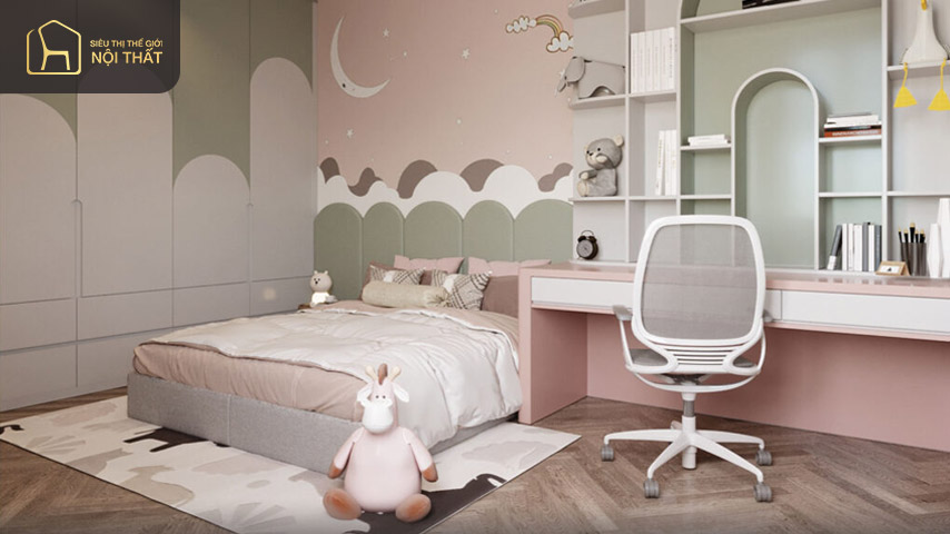 Mẫu decal dán tường phòng ngủ màu hồng