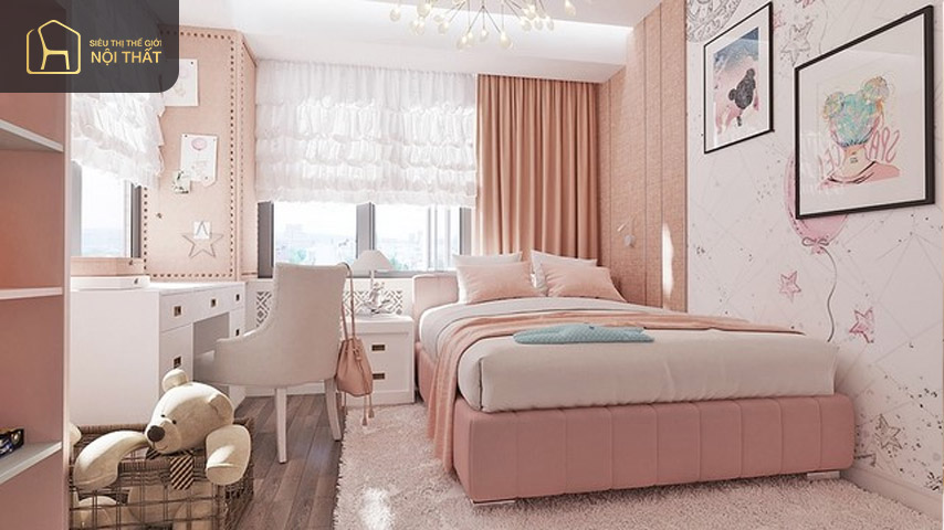 Sử dụng màu hồng pastel xuyên suốt phòng ngủ có thể khiến bạn cảm thấy dễ chịu hơn