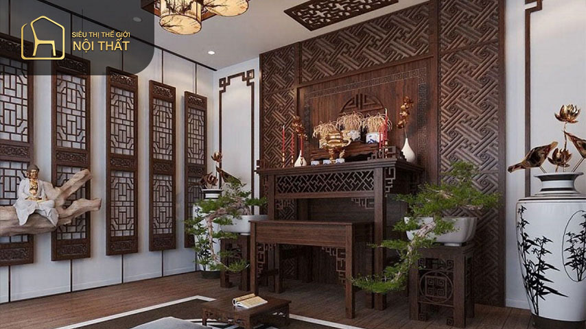 Không gian phòng thờ đẹp và thanh lịch