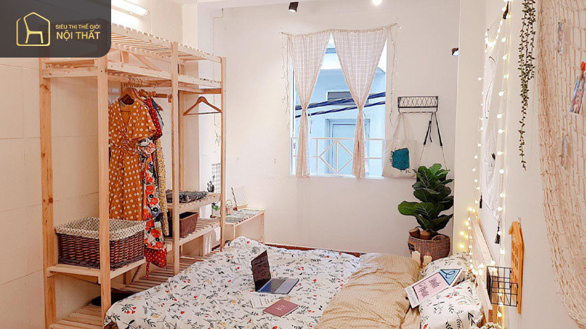Treo rèm cửa giúp thiết kế phòng trọ 15m2 đẹp