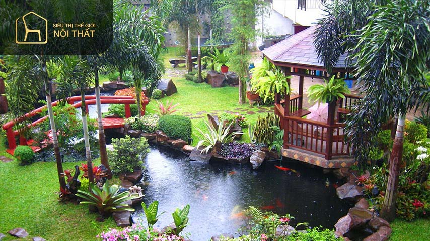 Sân vườn rộng rãi ở nhà cấp 4 nông thôn