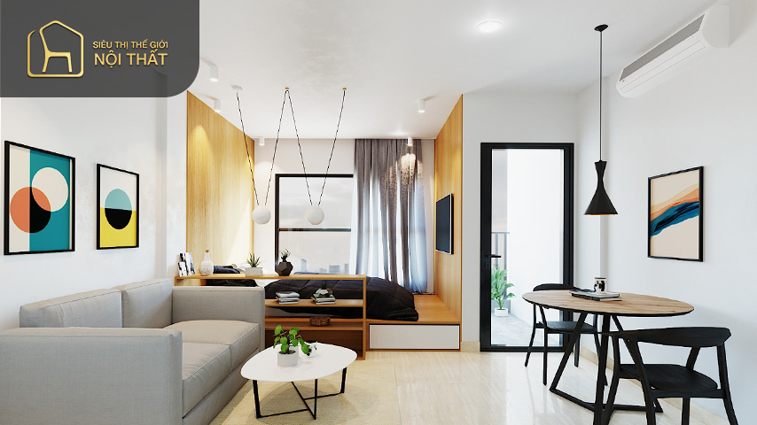 Không có sự phân chia không gian là đặc điểm nổi bật của căn hộ studio