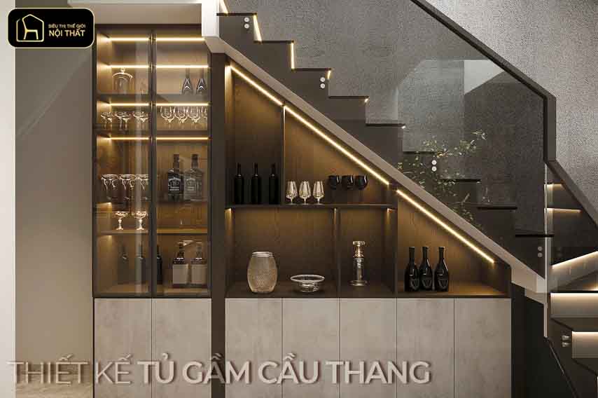 thiết kế tủ gầm cầu thang