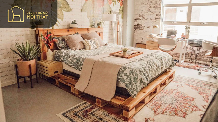 Thiết kế phòng ngủ Vintage bằng cách đồ vật có họa tiết thổ cẩm