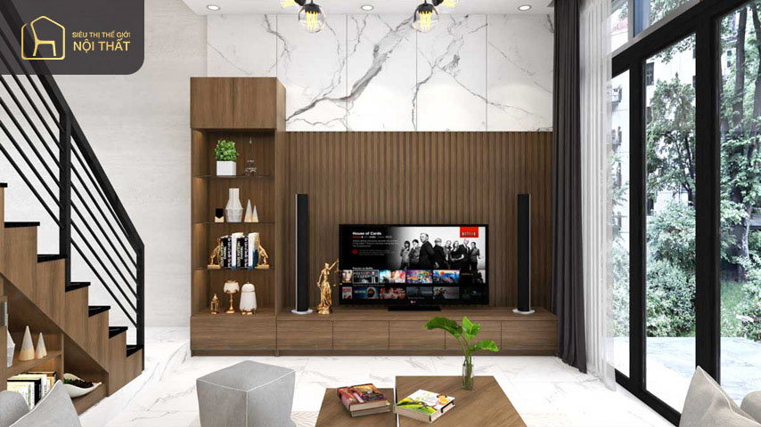 Kiểu dáng của vách tivi cần phù hợp với tổng thể ngôi nhà