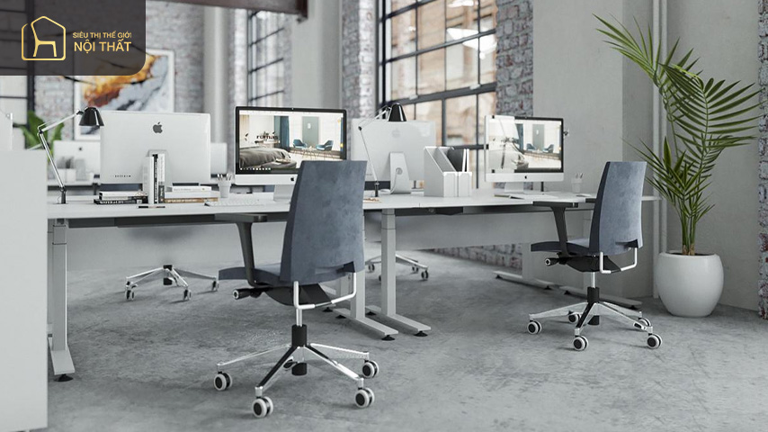 Hình 22: Trần nhà trắng và đồ nội thất xám rất phổ biến ở các thiết kế văn phòng 70m2 hiện đại
