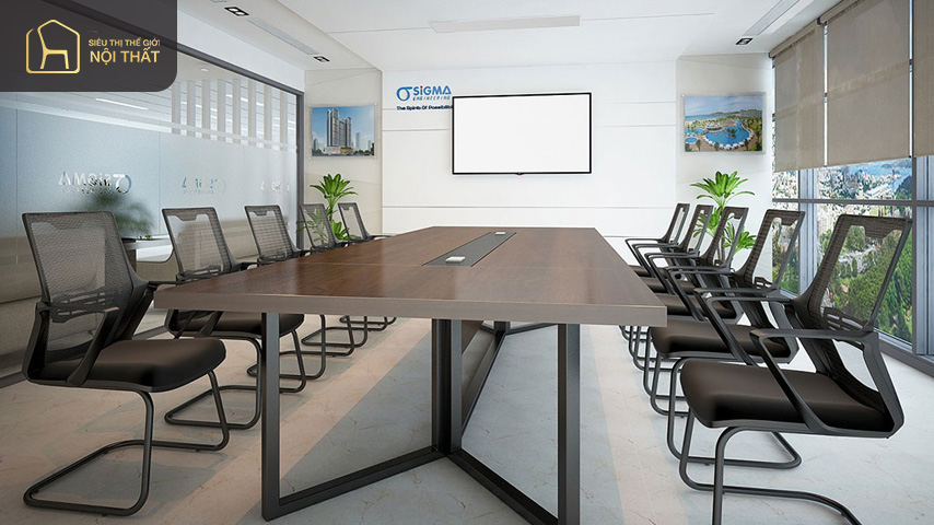 Hình 29: Phòng họp cho thiết kế văn phòng 70m2 với bàn họp và ghế màu trắng nhẹ nhàng dễ chịu