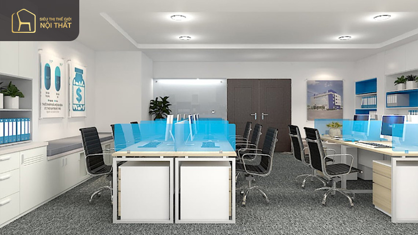 Hình 9: Thiết kế văn phòng 70m2 với bàn ghế đối xứng