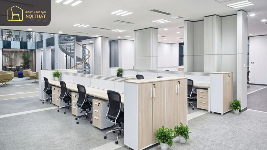 Hình 10: Tone màu trắng đơn giản là đặc trưng của phong cách hiện đại trong thiết kế văn phòng 80m2