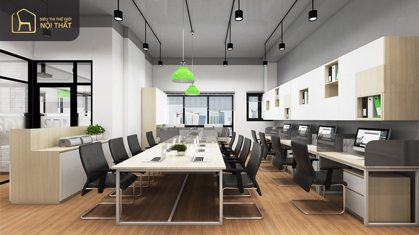 Hình 28: Màu trắng và xám là sự kết hợp hoàn hảo trong thiết kế màu ghi sáng cho văn phòng 80m2