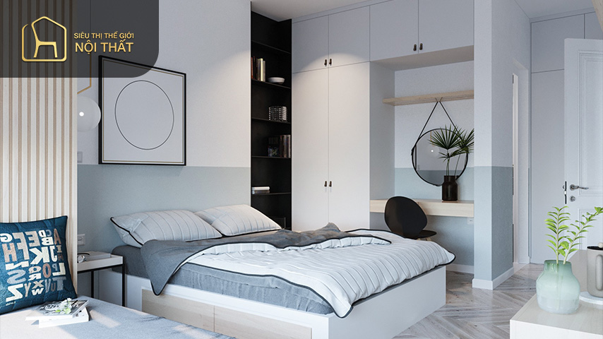 Đèn tường đặt ở phòng ngủ giúp tiết kiệm diện tích