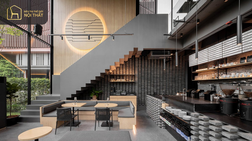 Phong cách thiết kế quán cafe 40m2 hiện đại thu hút nhiều khách hàng