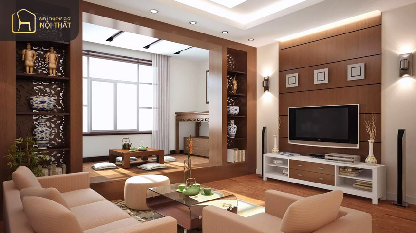 Các mẫu phòng khách ốp gỗ đẹp