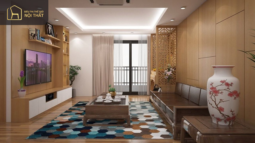 Mẫu phòng khách ốp gỗ mang lại thẩm mỹ