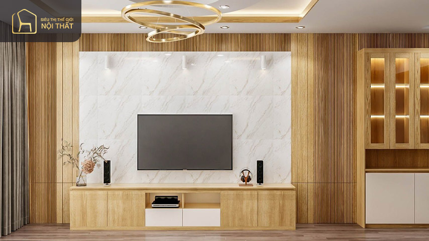 Gỗ ốp mang đến vẻ đẹp hiện đại cho không gian phòng khách