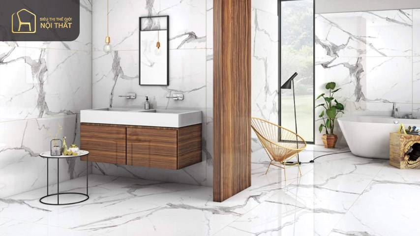 Sàn nhà là một trong những yếu tố làm phòng tắm tân cổ điển trở nên nổi bật