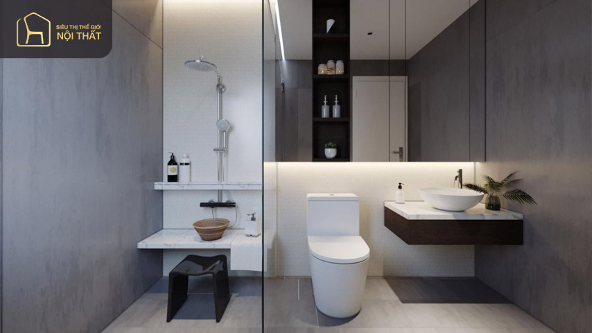 Thiết kế nhà vệ sinh và nhà tắm riêng - Không gian được chia làm hai khu vực riêng biệt giúp người sử dụng tiết kiệm được thời gian